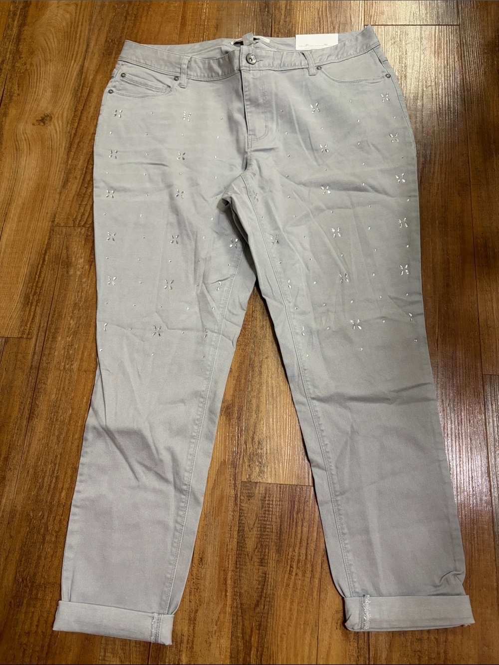 EST. 1946 Light Gray rhinestone Embellished Straight-Leg Jeans size 16W